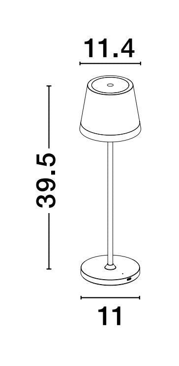 Schéma technique coté : largeur 11,4 cm, hauteur 39,5 cm, base 11 cm