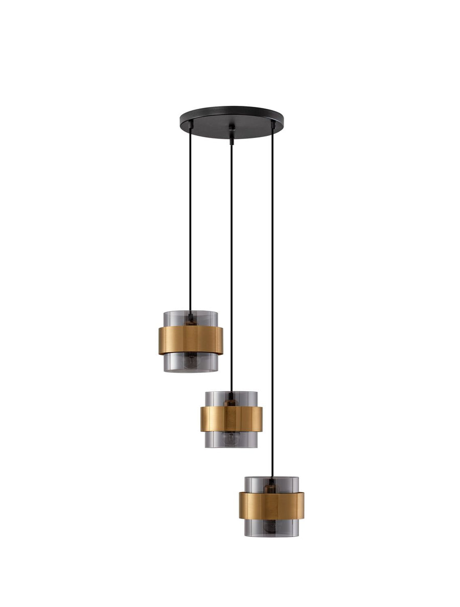 Suspension Sianna 3 lumières dorée, verre, H 170 cm