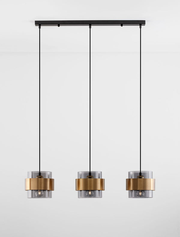 Suspension Sianna 3 lumières dorée, verre, H 140 cm