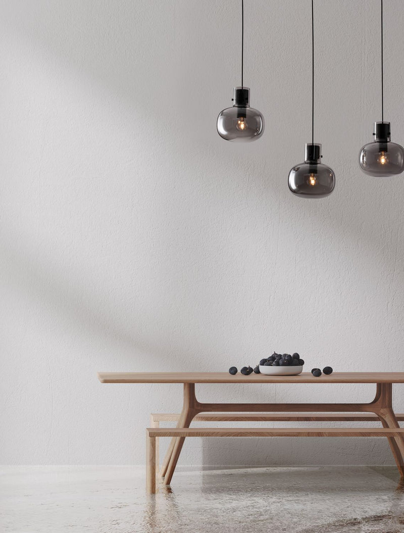 Suspension Cinzia 3 lumières noire, verre, H 175 cm