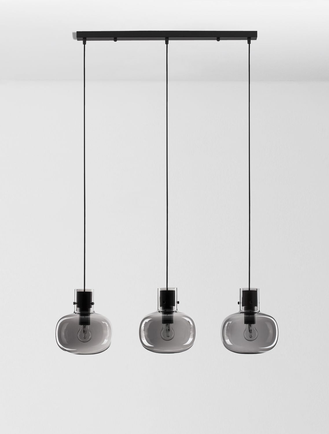 Suspension Cinzia 3 lumières noire, verre, H 175 cm