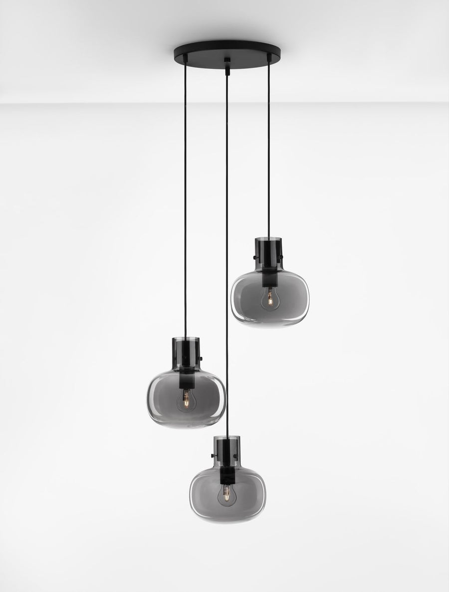 Suspension Cinzia 3 lumières noire, verre, H 178 cm