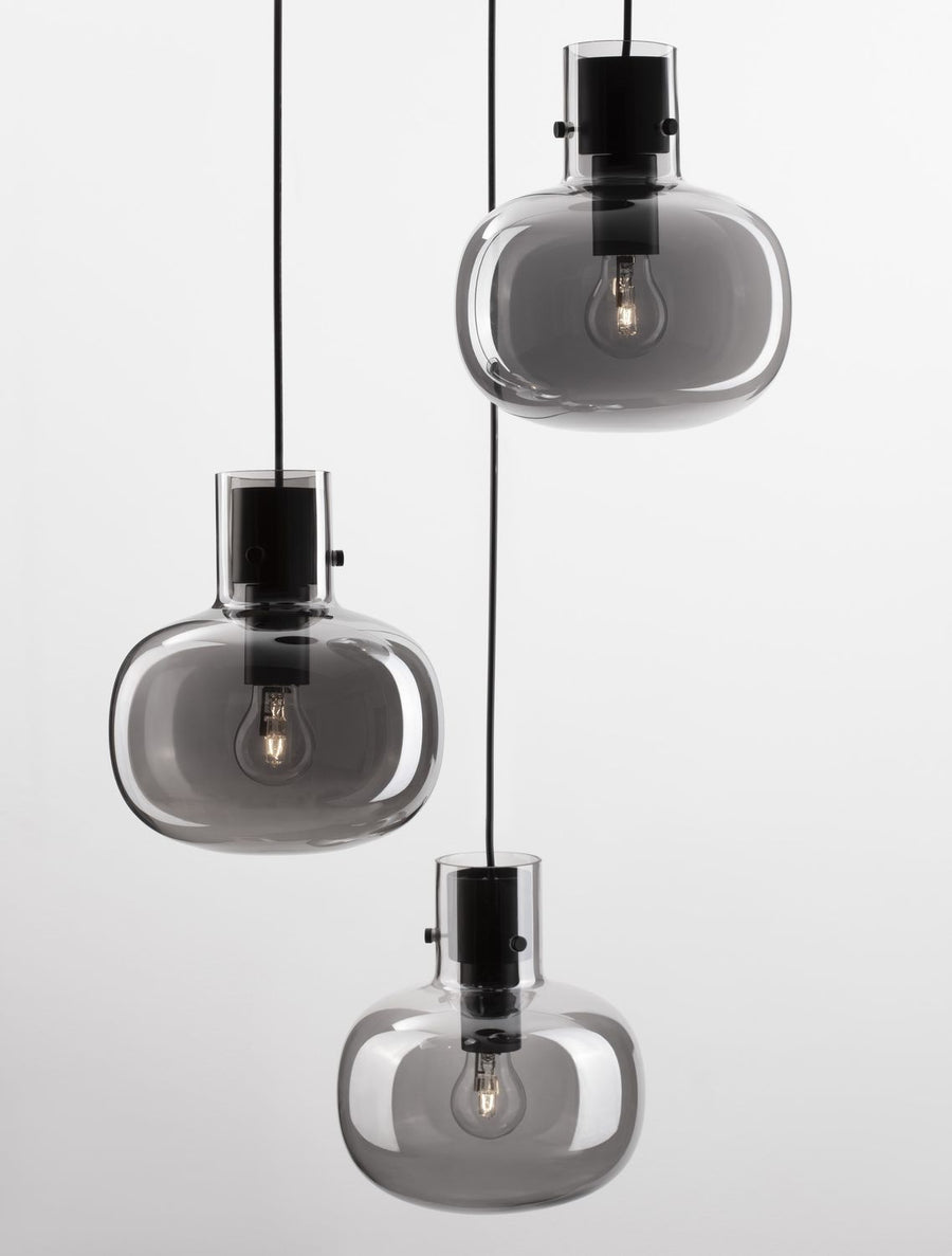 Suspension Cinzia 3 lumières noire, verre, H 178 cm