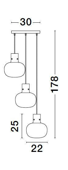 Suspension Cinzia 3 lumières noire, verre, H 178 cm