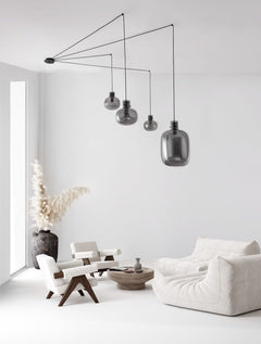 Suspension Cinzia 4 lumières noire, verre