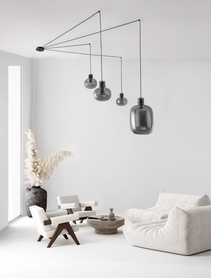 Suspension Cinzia 4 lumières noire, verre
