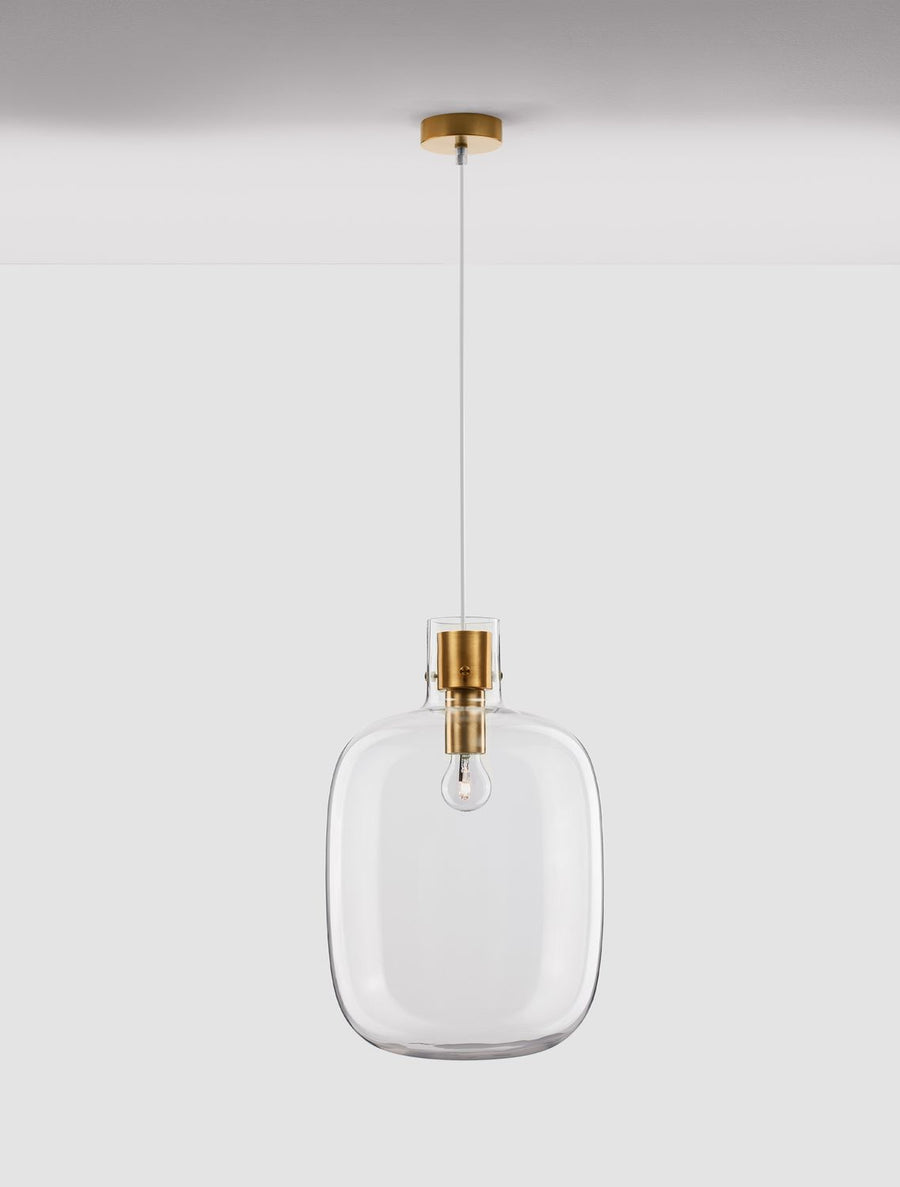 Même vue frontale du luminaire, soulignant la transparence du globe en verre