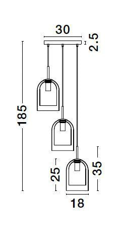 Suspension Velor 3 lumières noire et fumée, verre, H 185 cm