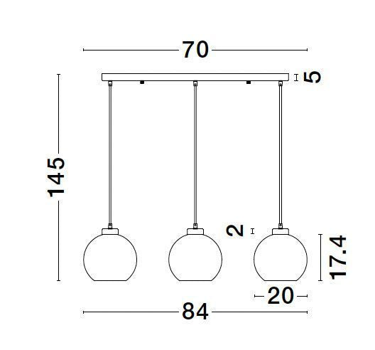 Suspension Palmer 3 lumières noire, verre (9241150)