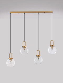 Suspension Irvine 4 lumières dorée, verre