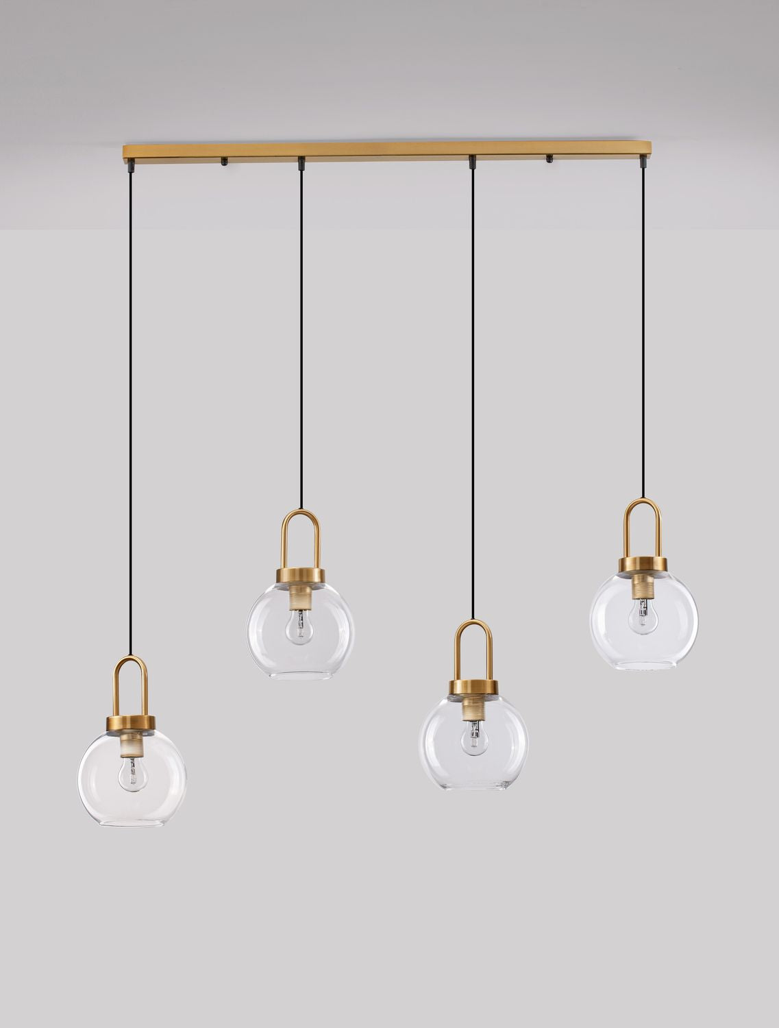 Suspension Irvine 4 lumières dorée, verre