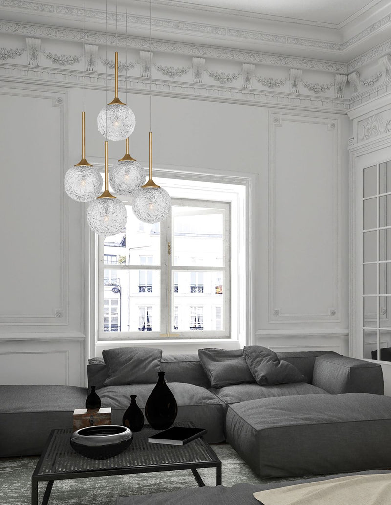 Suspension Mirano 5 lumières dorée, verre (9260212)