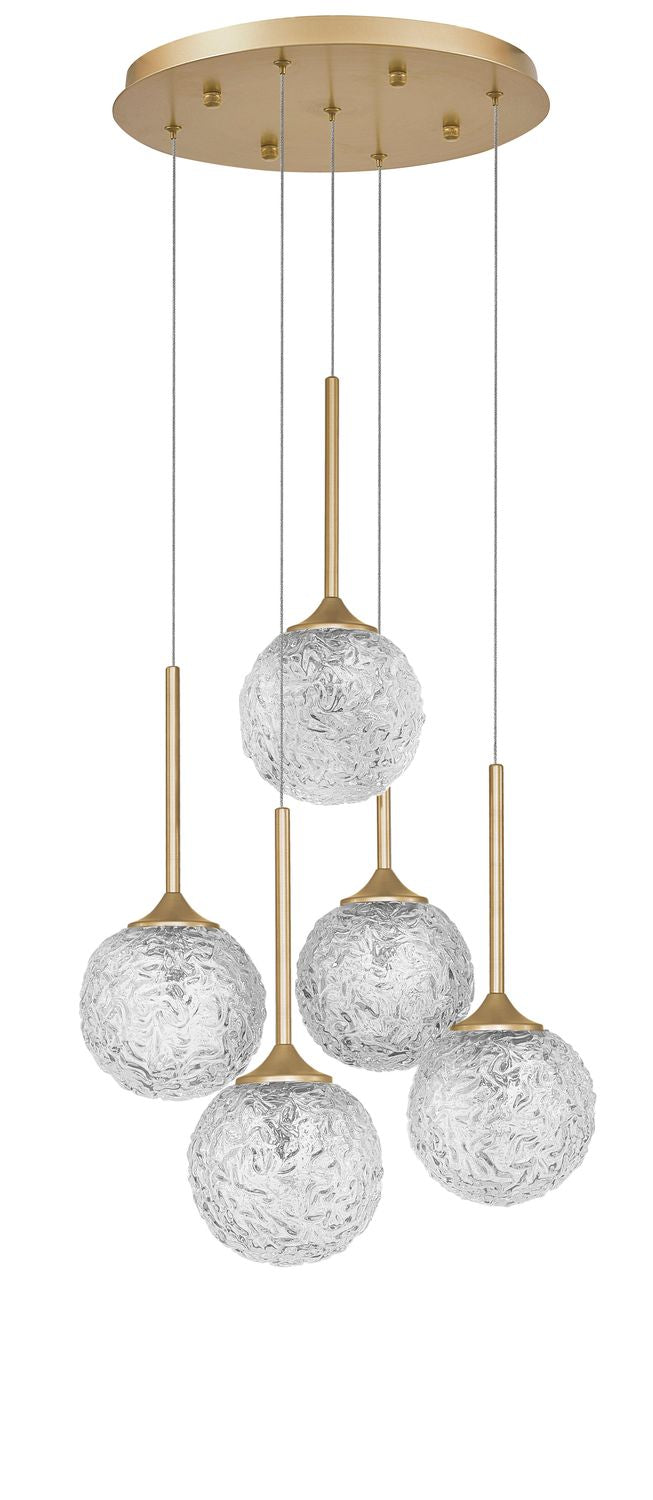 Suspension Mirano 5 lumières dorée, verre (9260212)