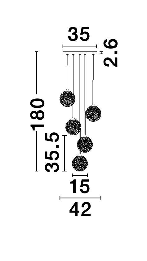 Suspension Mirano 5 lumières dorée, verre (9260212)