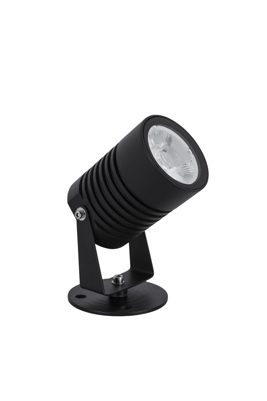 Projecteur noir incliné vers le haut, verre strié, fond blanc détouré