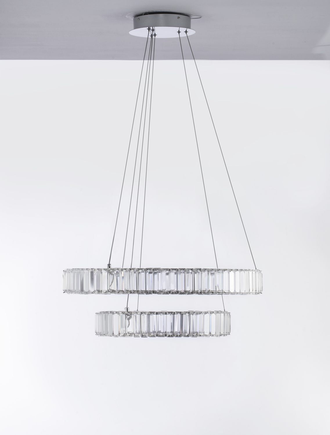 Suspension Aurelia chromée, cristal, H 200 cm