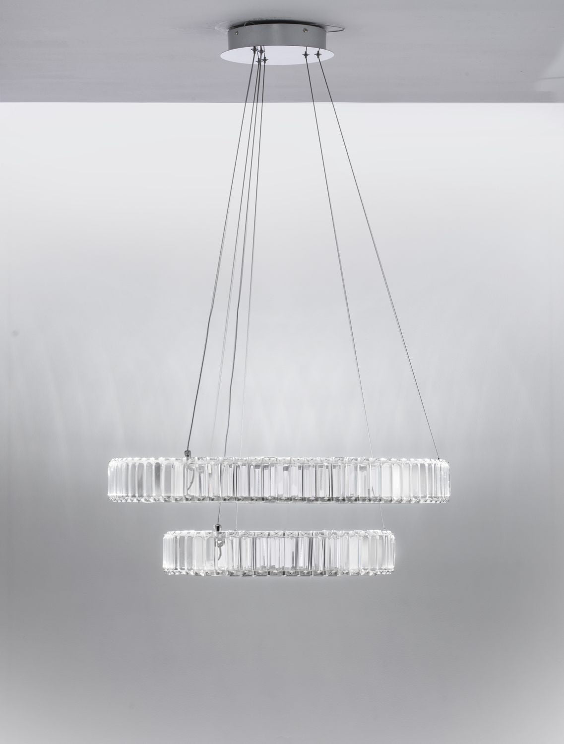 Suspension Aurelia chromée, cristal, H 200 cm