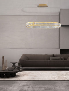 Suspension Aurelia dorée, cristal, H 150 cm (9333073)
