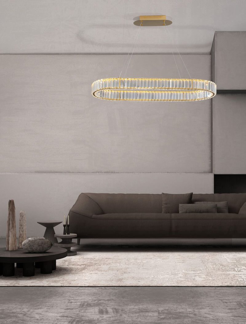 Suspension Aurelia dorée, cristal, H 150 cm (9333073)