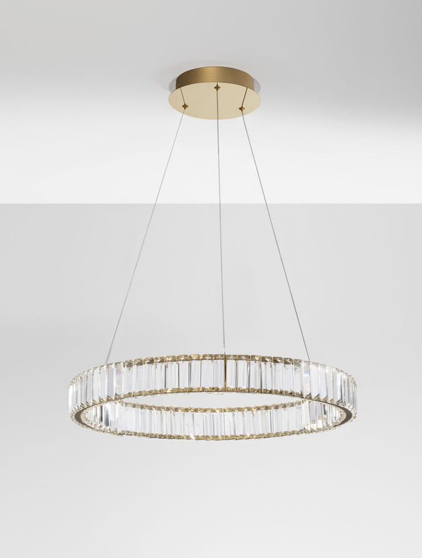 Suspension Aurelia dorée, cristal, H 150 cm (9333075)