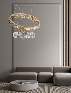 Suspension Aurelia dorée, cristal, H 150 cm (9333077)