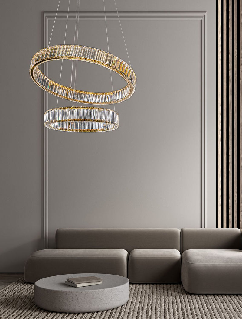 Suspension Aurelia dorée, cristal, H 150 cm (9333077)