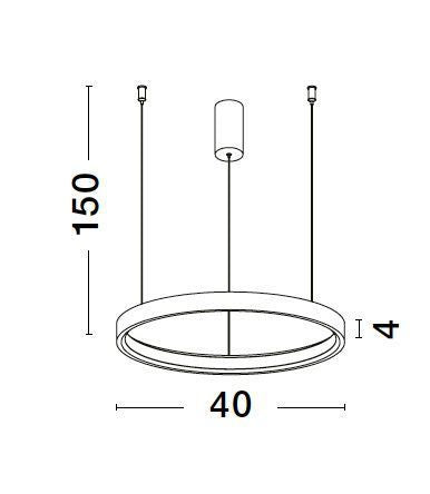 Schéma de dimensions: hauteur 150 cm, diamètre 40 cm, épaisseur 4 cm