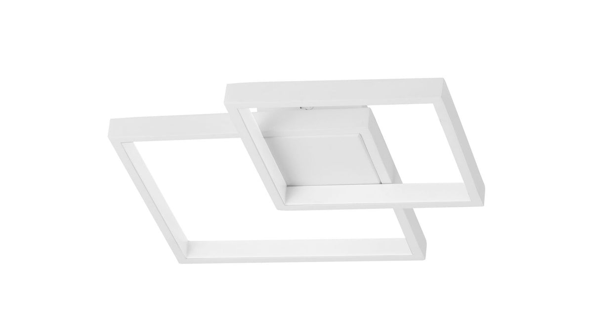 Produit de face sur fond blanc, deux cadres carrés blancs superposés