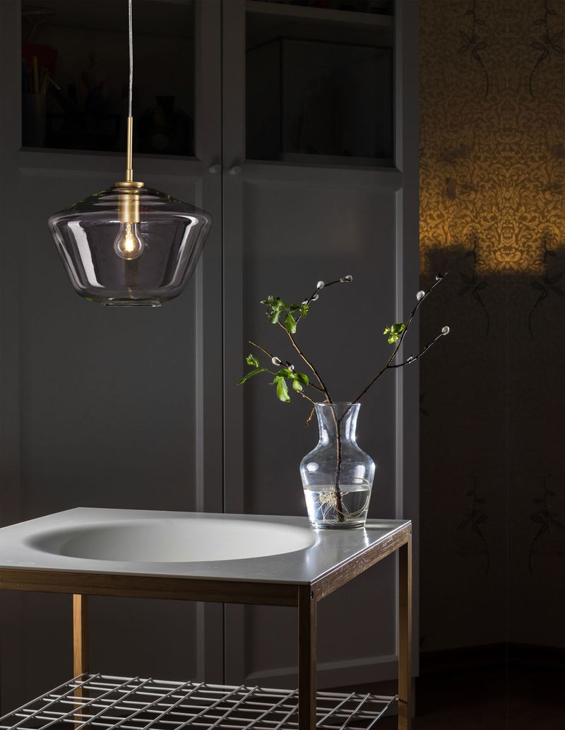 Suspension Prisma dorée, verre, H 124 cm