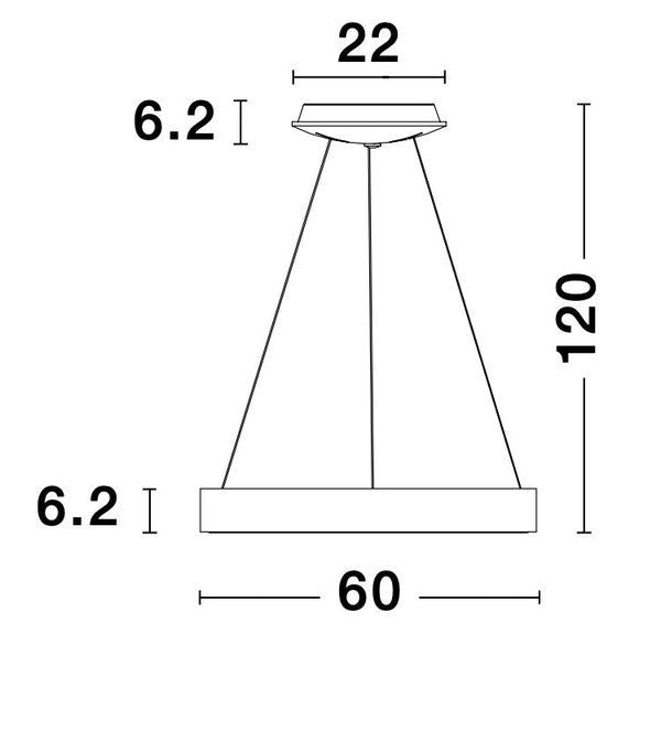 Schéma coté : diamètre 60 cm, hauteur 120 cm et rosace 22 cm.