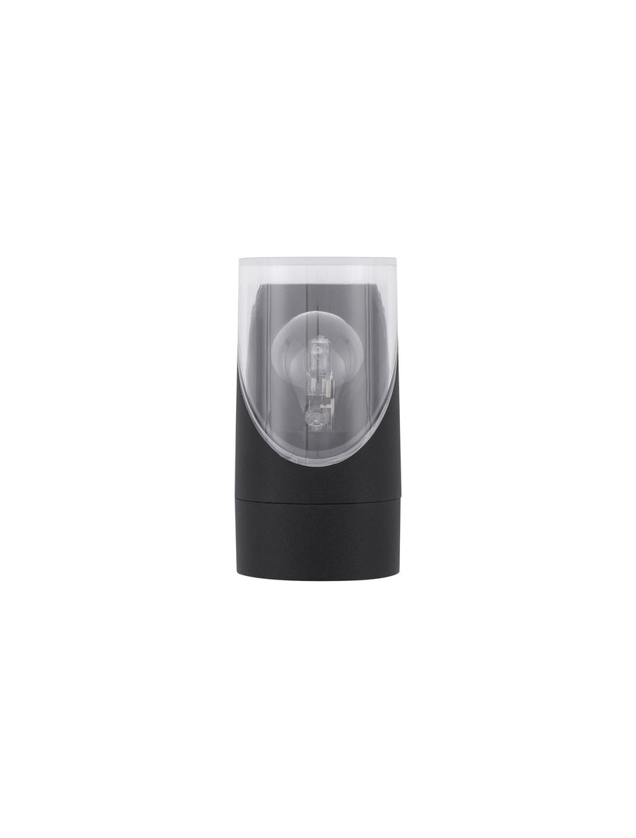 Vue de face sur fond blanc du luminaire cylindrique avec ampoule visible