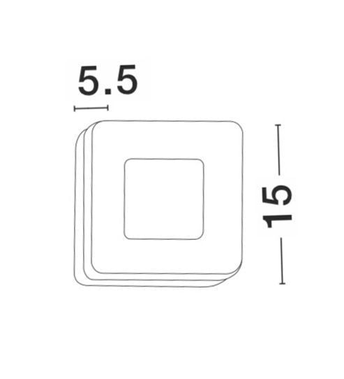 Schéma coté indiquant largeur 15 cm et profondeur 5,5 cm du luminaire