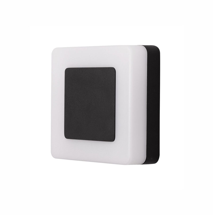 Vue de trois quarts sur fond blanc, montrant la base noire et le diffuseur blanc