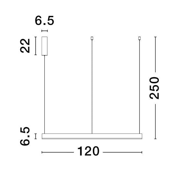 Schéma coté indiquant 120 cm de diamètre et 250 cm de hauteur