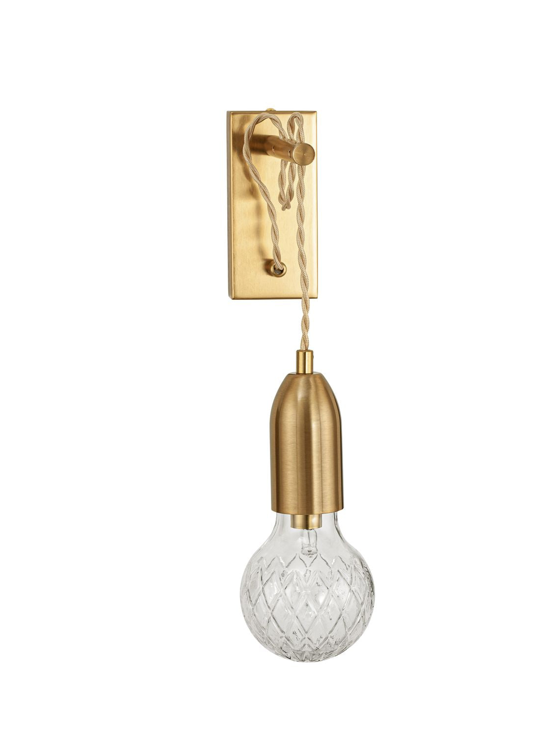 Vue de face du luminaire seul sur fond blanc, fixation et globe apparents