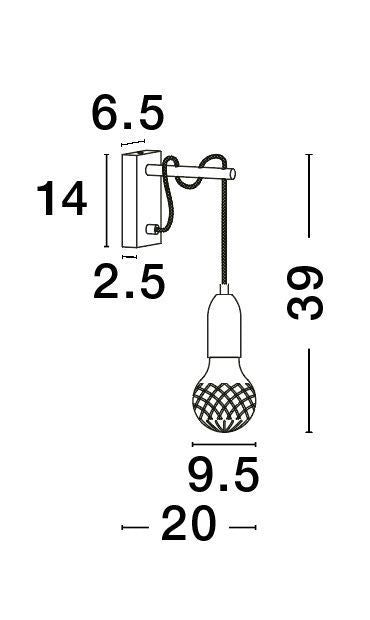 Schéma technique coté indiquant la hauteur, la largeur et la profondeur du luminaire