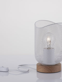 Lampe à poser Lyron bois et blanche