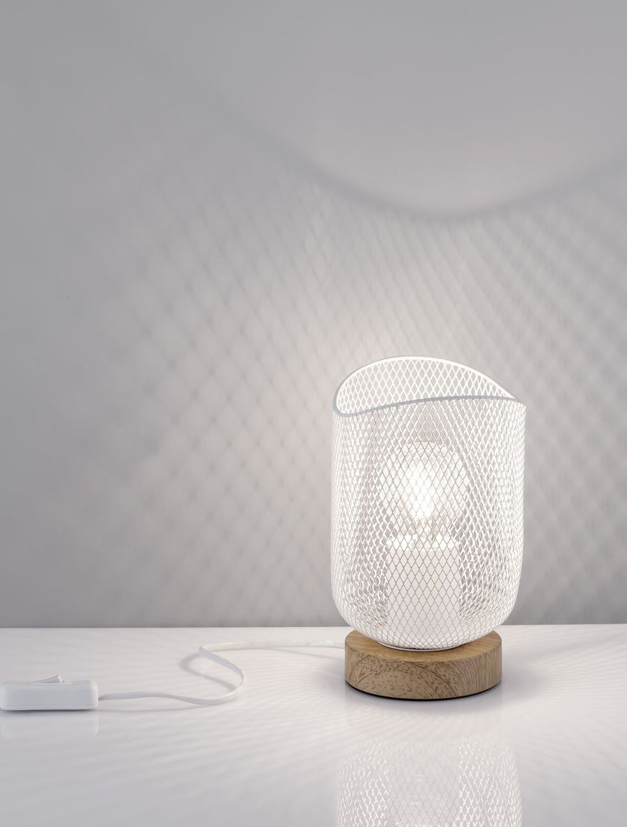 Lampe à poser Lyron bois et blanche