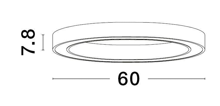 Schéma coté du luminaire indiquant 60 cm de large et 7,8 cm de haut