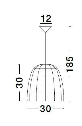Schéma coté du luminaire avec hauteur totale et dimensions de l’abat-jour.