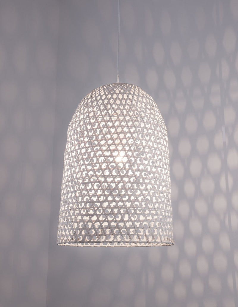 Suspension Aurora blanche, rotin