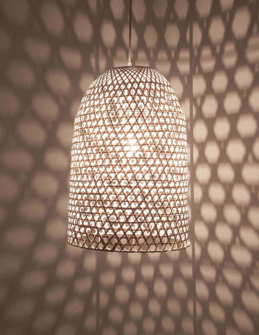 Suspension Aurora blanche, rotin