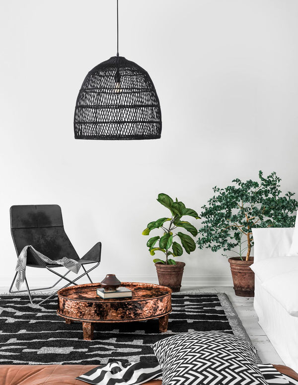 Suspension Destin noire, rotin