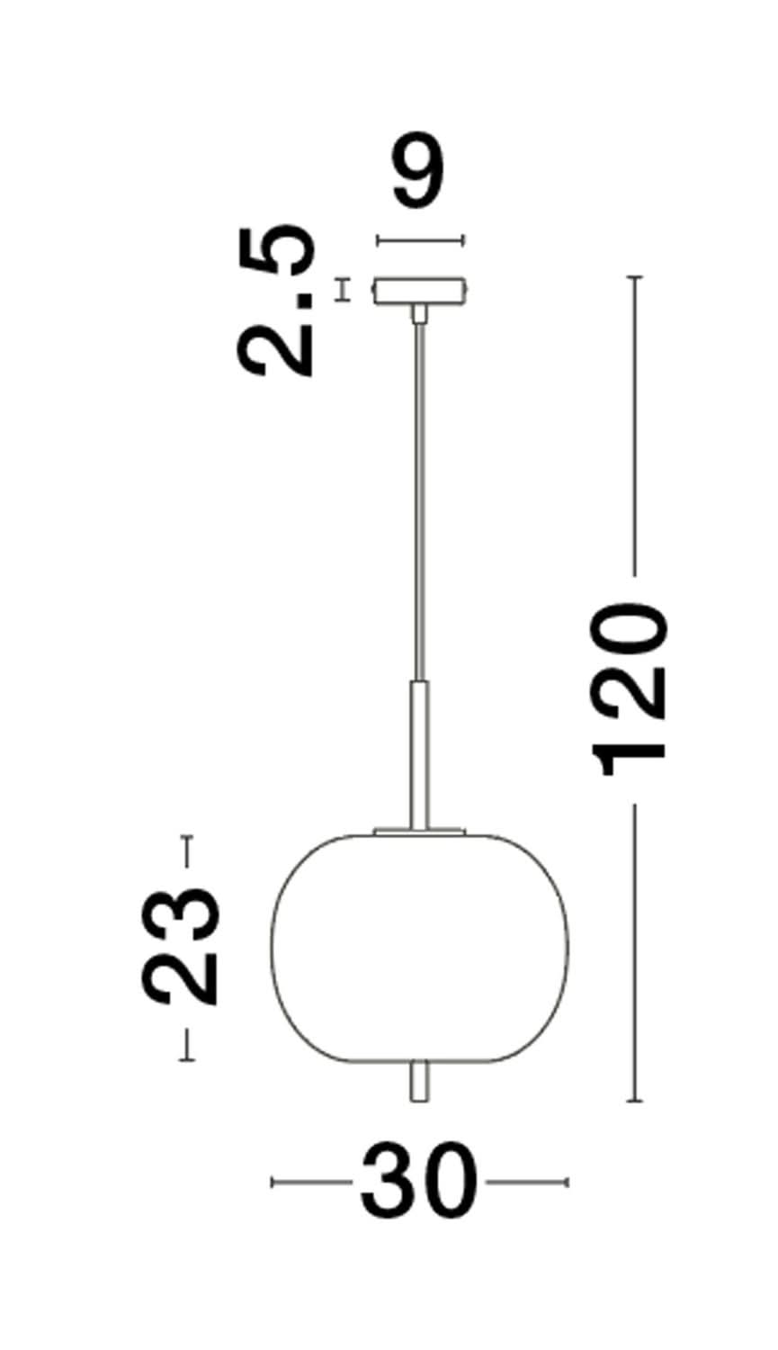 Schéma coté présentant les dimensions du luminaire, hauteur et diamètre en millimètres