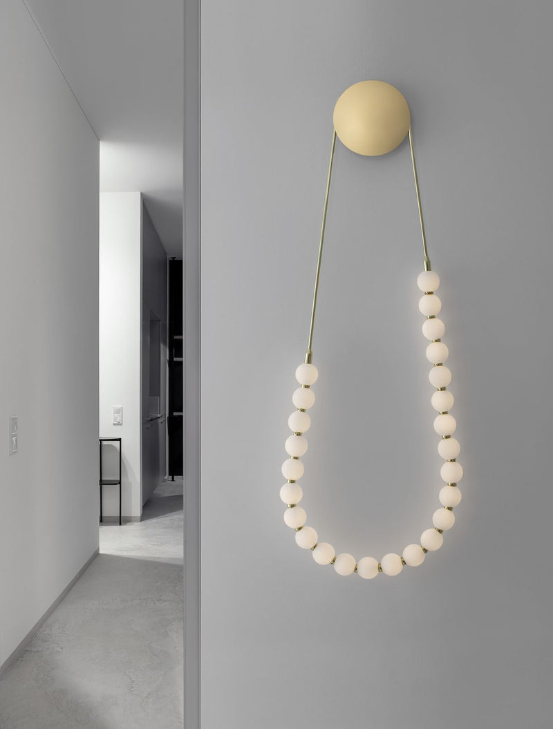 Applique murale Perla dorée, verre, H 132 cm