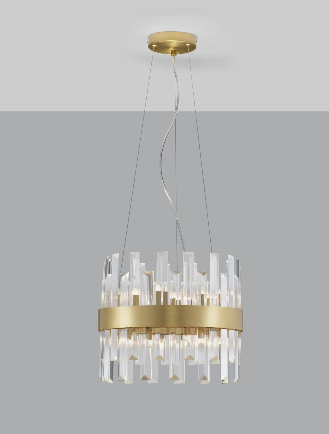 Suspension Crown 5 lumières dorée, cristal