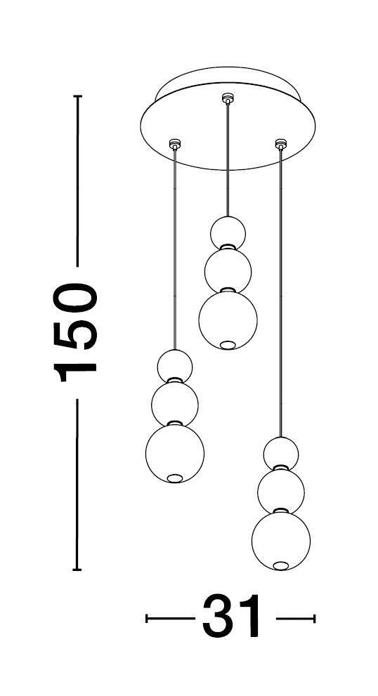 Suspension Perla dorée, verre, H 150 cm (9695242)