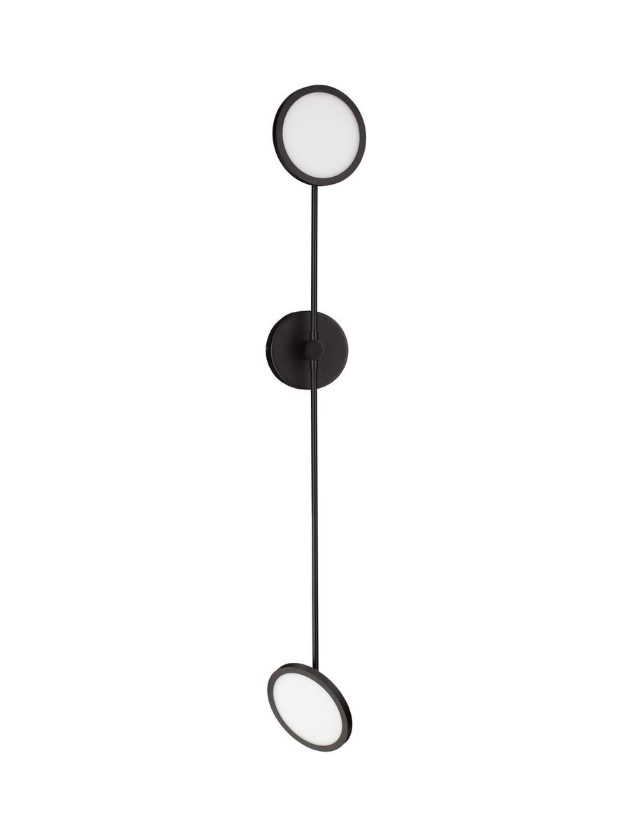 Vue de face de l'applique murale noire avec deux diffuseurs ronds superposés
