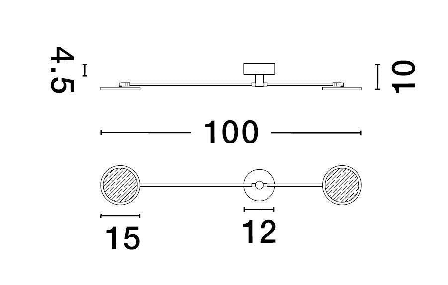 Schéma de dimensions de l'applique murale avec largeur et diamètres indiqués