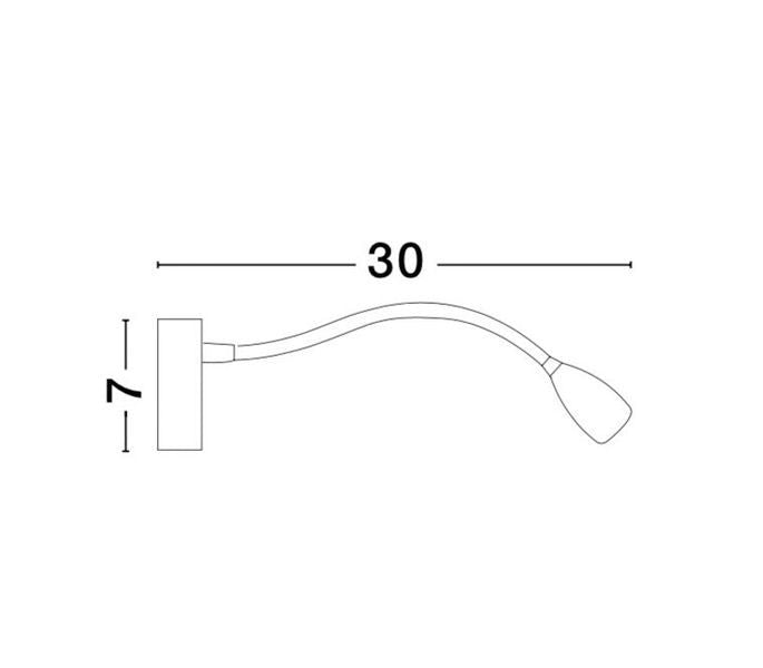 Schéma de dimensions cotées du luminaire, largeur 30 cm et 7 cm